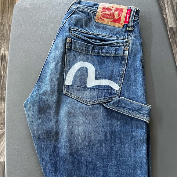 Evisu Cargo Jeans - Distressed Broken Knee - White Logo Patch - Picture 4 of 5